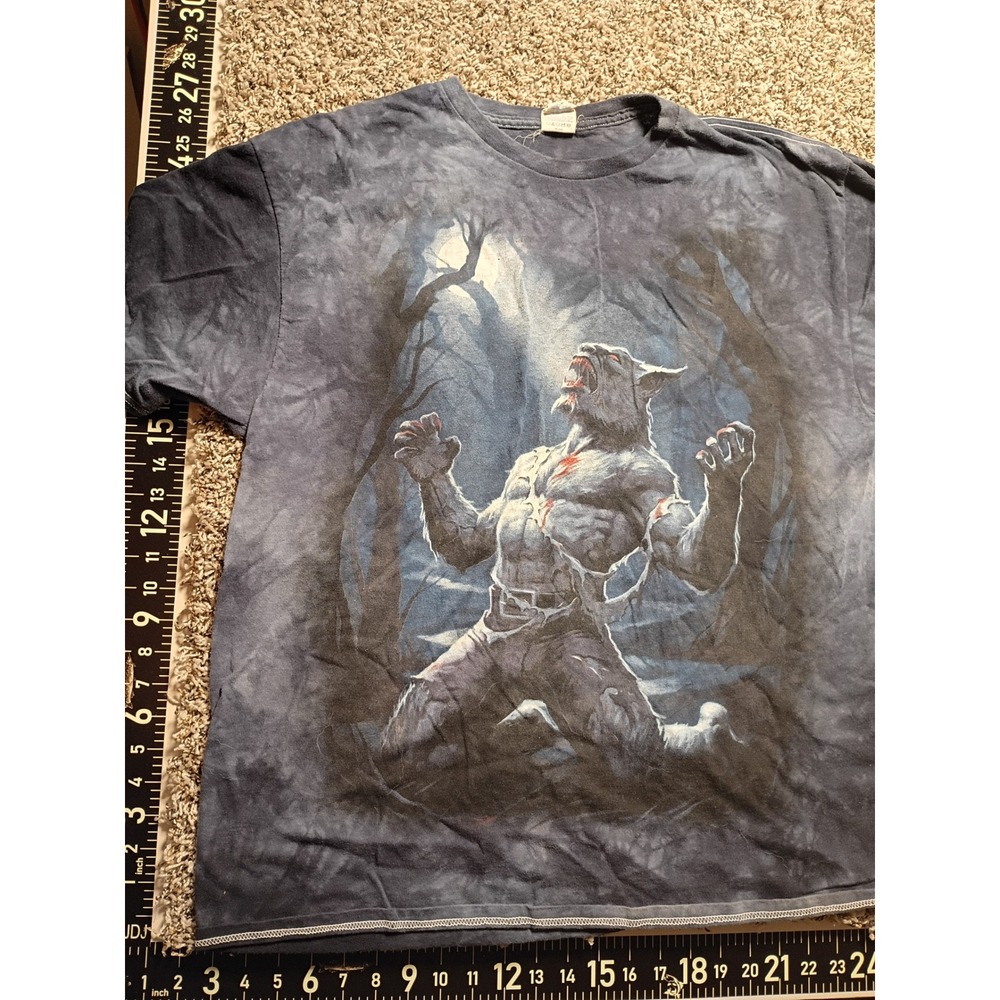 Delta Pro Weight Werewolf Graphic T-Shirt XL Blue Tie Dye Wolf Horror Fantasy